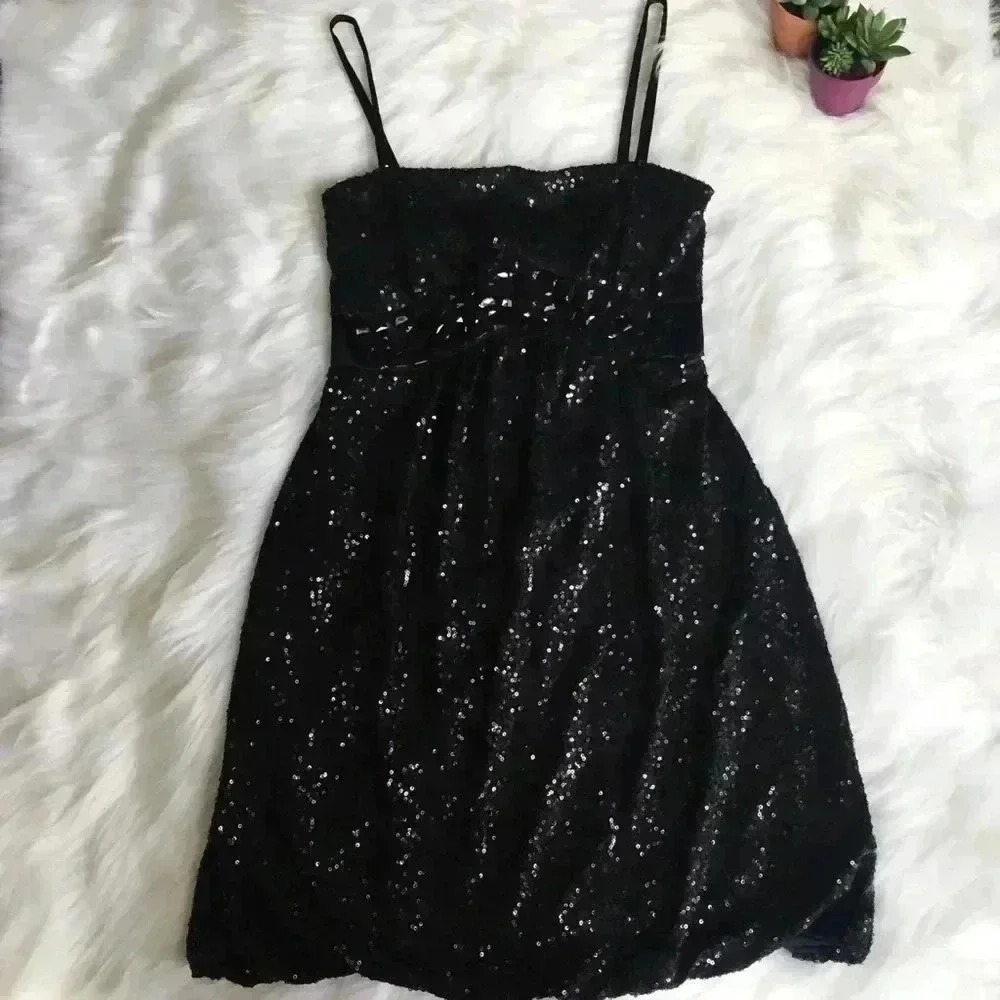 Jessica McClintock Black Sequin Bubble Dress - Picture 3 of 8